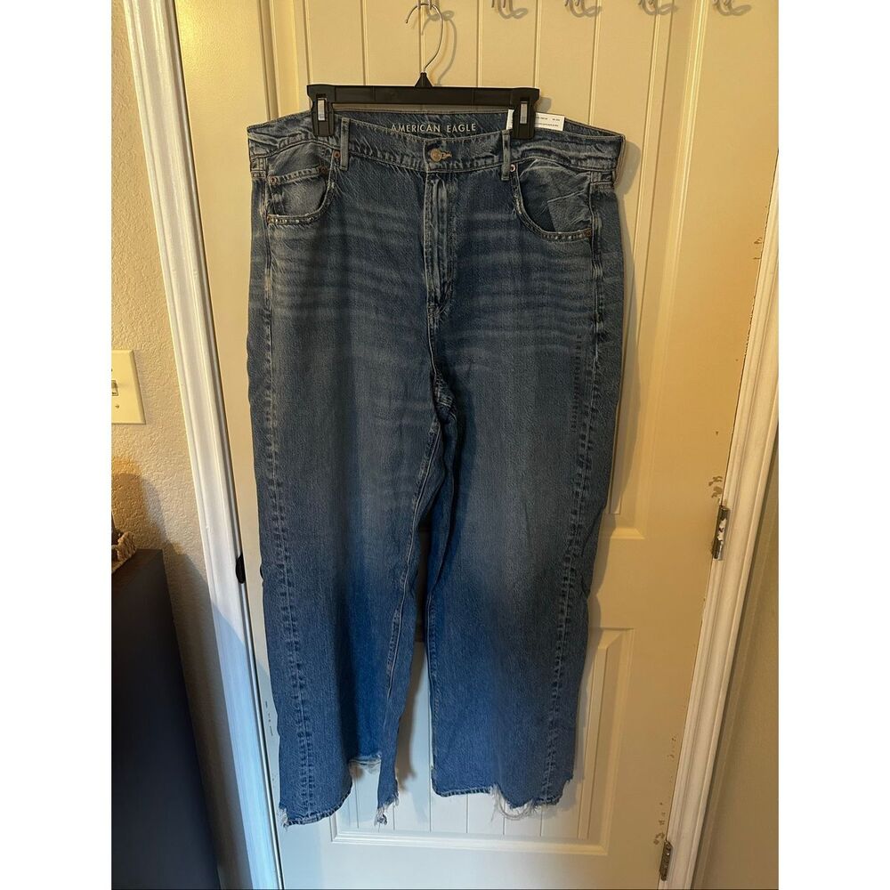 American Eagle Outfitters Wide Leg Flared Jeans - Dark Blue Denim